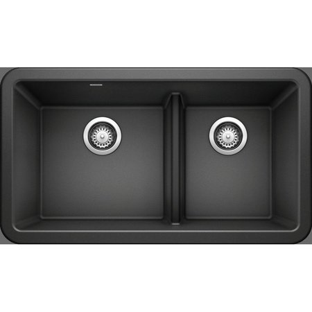 BLANCO Ikon Silgranit 33" Apron-Front Farmhouse Kitchen Sink with Low Divide - Anthracite 402322